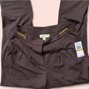 Michael Kors Women's Brown Pants with Gold Chain Detail
